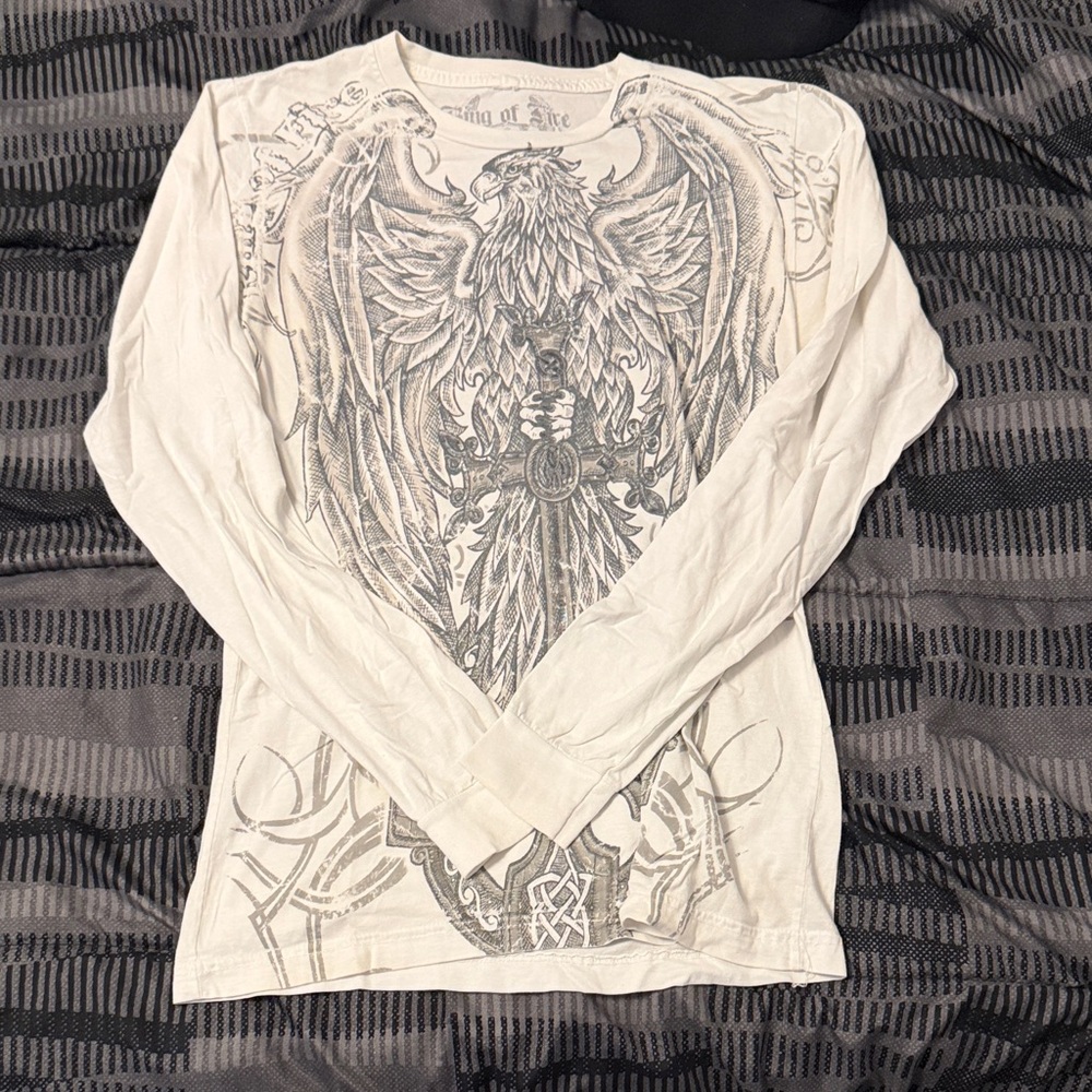 Ring of Fire Cream Long Sleeve Shirt with Eagle Graphic